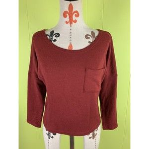 Acesnug Women's Knit Short Top Size S Pocket 3/4 Sleeve Burgundy